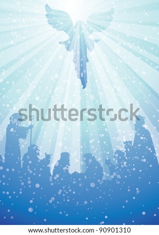 nativity scene with angel in heavenly light above baby jesus nativity scene with angel in heavenly light above baby jesus