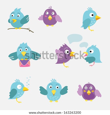 Nine blue and violet birds