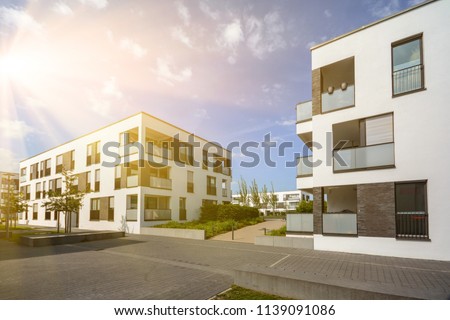 Modern residential area with apartment buildings in a new urban development