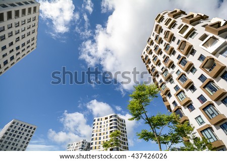 Apartment towers in the city - Facade of new modern residential buildings
