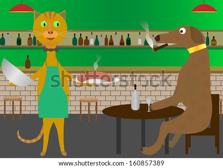 Cat and dog in the restaurant