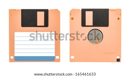 Front and back of a cream floppy disk floppy disk isolated on white background