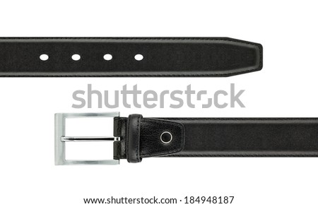 Men\'s black leather belt with silver buckle isolated on white background