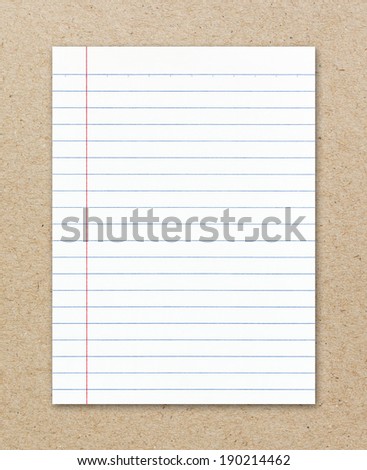 Notebook paper on brown paper sheet background