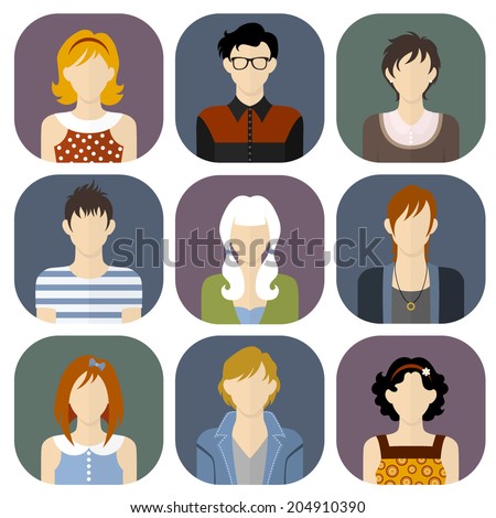 Girls and boys icons set in flat style Girls and boys icons set in flat style