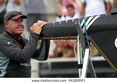 VALENCIA, SPAIN - JUNE 26: Emirates Team New Zealand\'s Grant Dalton in final match of 32nd America\'s Cup with Switzerland\'s Alinghi June 26, 2007, Valencia, Spain.