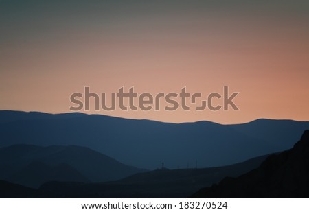 natural background with mountains silhouette on sunset, Crimea