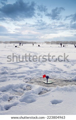 winter fishing on ice, natural background
