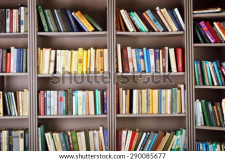 blurred background. bookshelf in public  library