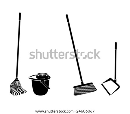 stock vector : floor cleaning objects black and white silhouettes