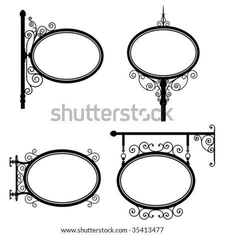 stock vector Black and white wrought iron vintage signs set