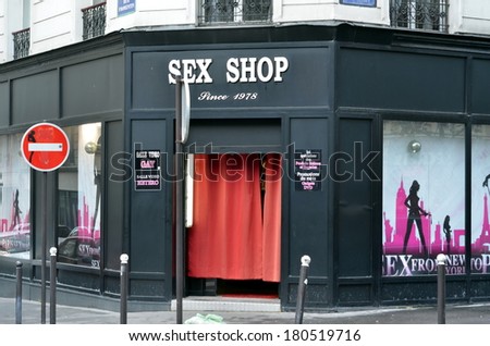 PARIS, FRANCE, OCTOBER 20, 2013: Sex shops  in the Paris red-light district of Pigalle