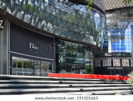 SINGAPORE,SINGAPORE, APRIL 25, 2014: Boutiques on the Orchard Road in Singapore