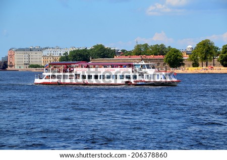 SAINT-PETERSBURG, RUSSIA, JULY 20, 2014: Excursion boat 