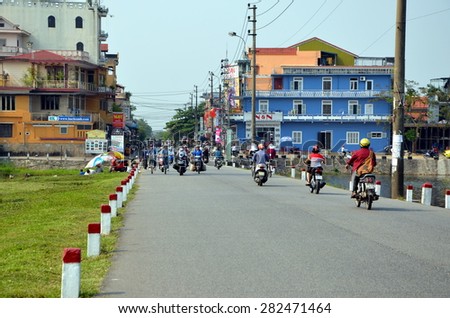 HUE, VIETNAM - APRIL 17, 2015 - Cityscape of Hue, Vietnam. View on one of the central streets