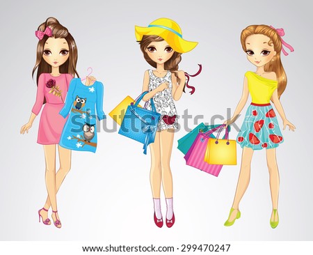 Fashion beauty cute shopping girls