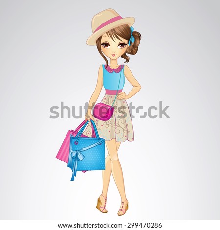 Fashion beauty shopping girl in hat