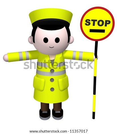 stock photo : 3D illustration of a lollipop man holding a stop sign