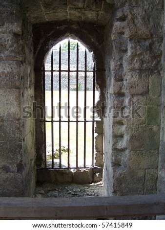 Castle doorway with iron bars
