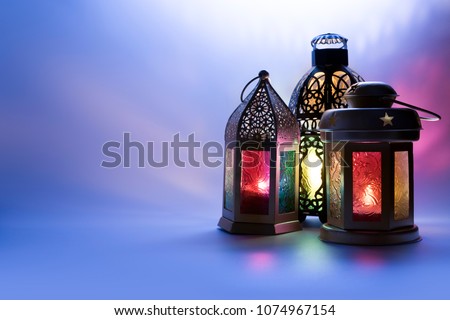 Lanterns photo in low light effect for Eid and Ramadan Greeting cards