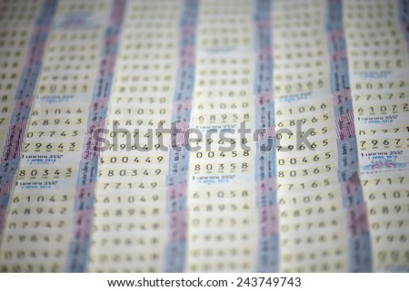 Thai lottery tickets sold at lottery ticket stalls in Bangkok