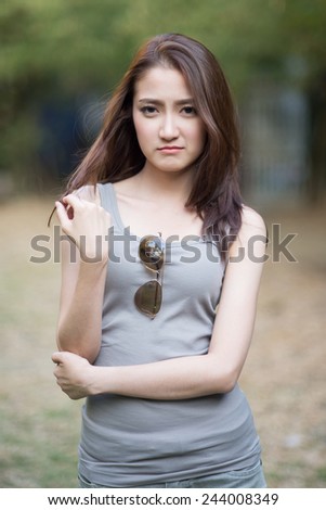 Young woman frown face