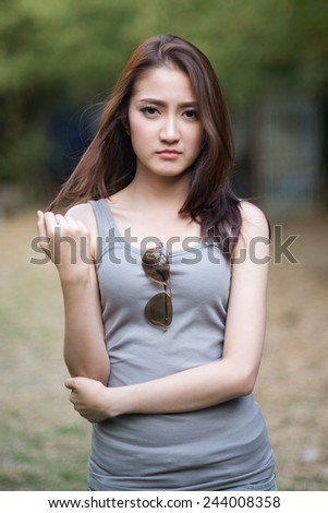 Young woman frown face