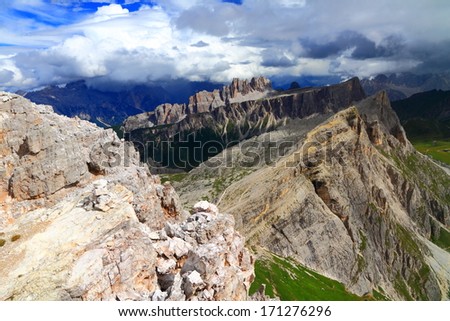 Mountain landscape with Nuvolau peak seen from Averau peak, Italy