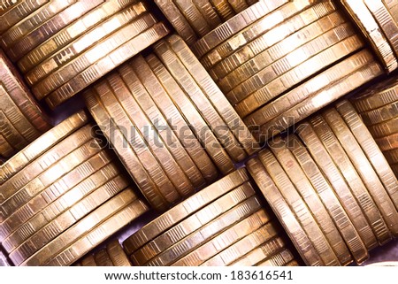 Columns of gold coins.Macro Columns of gold coins.Macro