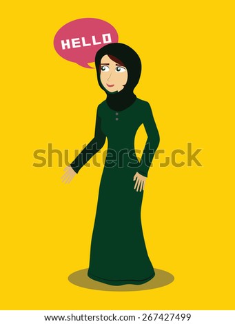 Cute cartoon illustration of a young Arab lady with chat balloons in Khaliji Fashion Gulf Vector Cute cartoon illustration of a young Arab lady with chat balloons in Khaliji Fashion Gulf Vector