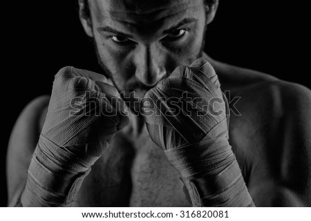 Boxing man ready to fight. Boxing, workout, muscle, strength, power