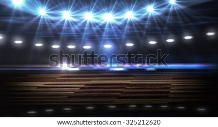 beautiful basketball arena with lights and parquet