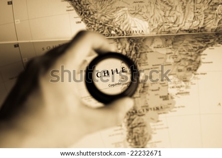 Selective focus on antique map of Chile