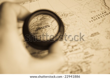 physical maps of sweden. stock photo : Selective focus on antique map of Sweden