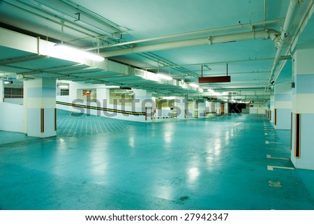 Interior of modern Underground Parking Lot Garage