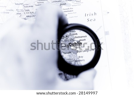 Selective focus on antique map of Dublin