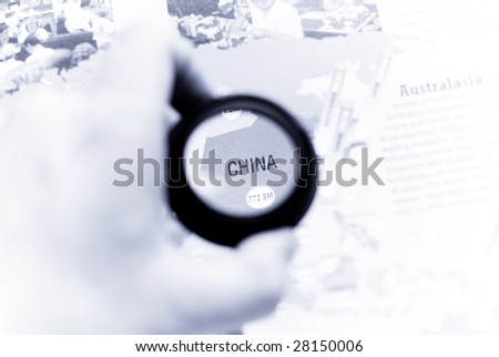 Selective focus on antique map of China