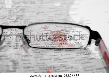 destination searching through eye glass with frame