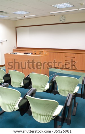 Modern light green Seat arrangement in University lecture room