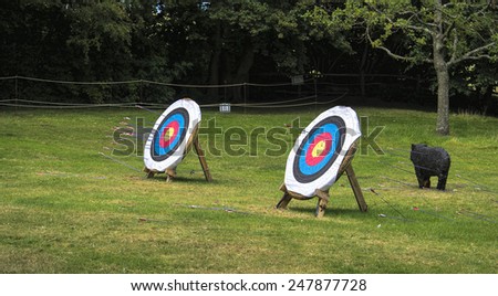 Outdoor archery target boards with archery arrows