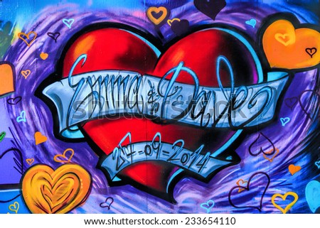 EDINBURGH, SCOTLAND - OCTOBER 02, 2014: Graffiti heart on the wall in Edinburgh, Scotland, UK.