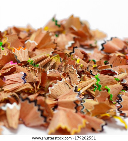 crayon shavings on white background