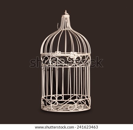 Shabby chic bird cage isolated on black background