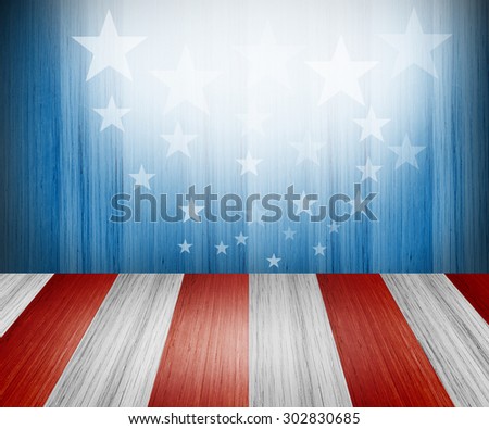 USA style background - empty wooden table for display montages