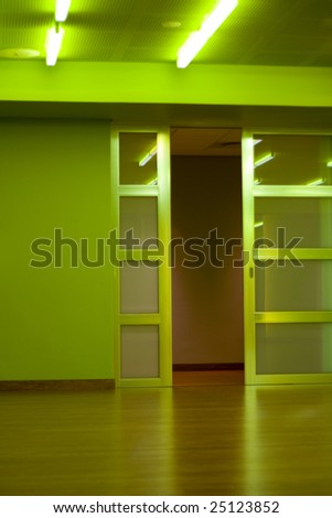 Sliding door in a green room