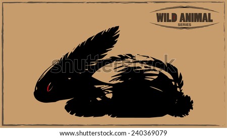 Vector illustration of a symbolic rabbit, sign of wild life, nature, hand drawn animal with fur and tail, retro vintage card in wild west style, wild animal series