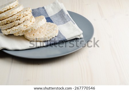 rice cake, puffed rice on table cloth