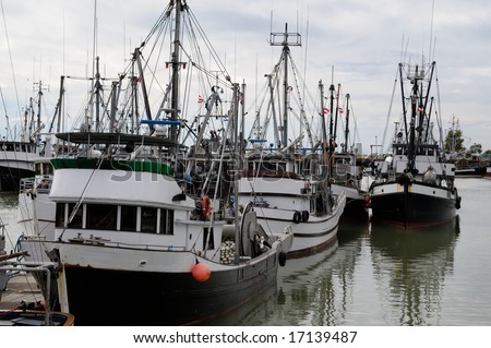 Commercial fishing boats docked in Steveston, BC, Canada