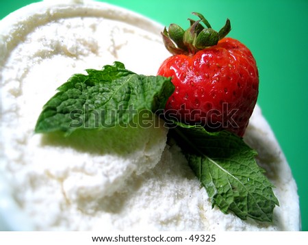 Strawberry, mint and vanilla ice cream.
