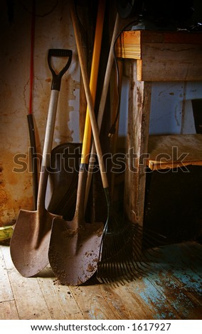Dirty tools in a shed